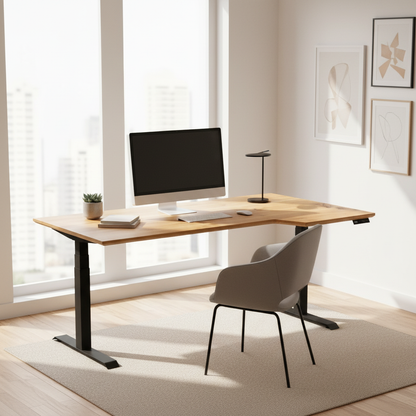 Massivholz Schreibtisch Eiche rustikal Natur geölt - elektrisch höhenverstellbar