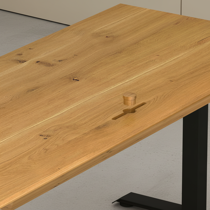 Massivholz Schreibtisch Eiche rustikal Natur geölt - elektrisch höhenverstellbar