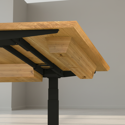 Massivholz Schreibtisch Eiche rustikal Natur geölt - elektrisch höhenverstellbar