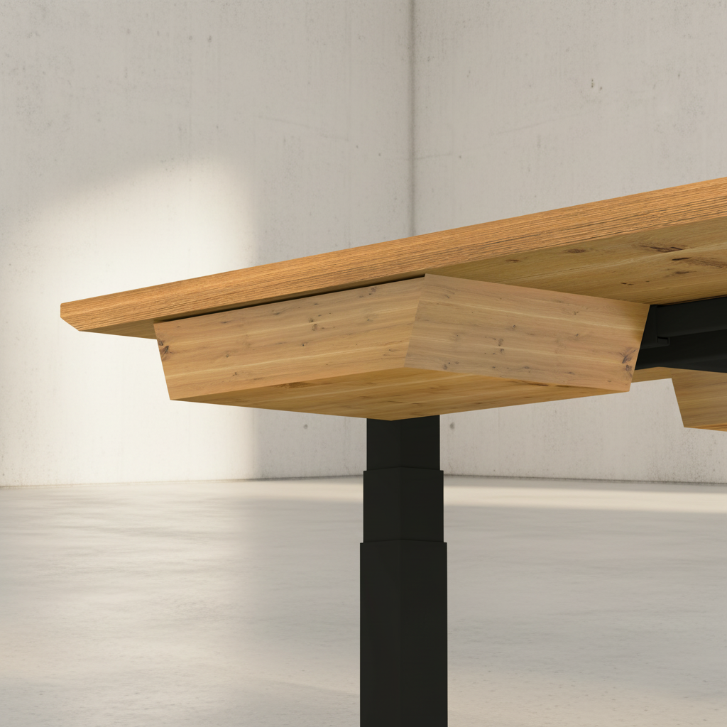 Massivholz Schreibtisch Eiche rustikal Natur geölt - elektrisch höhenverstellbar