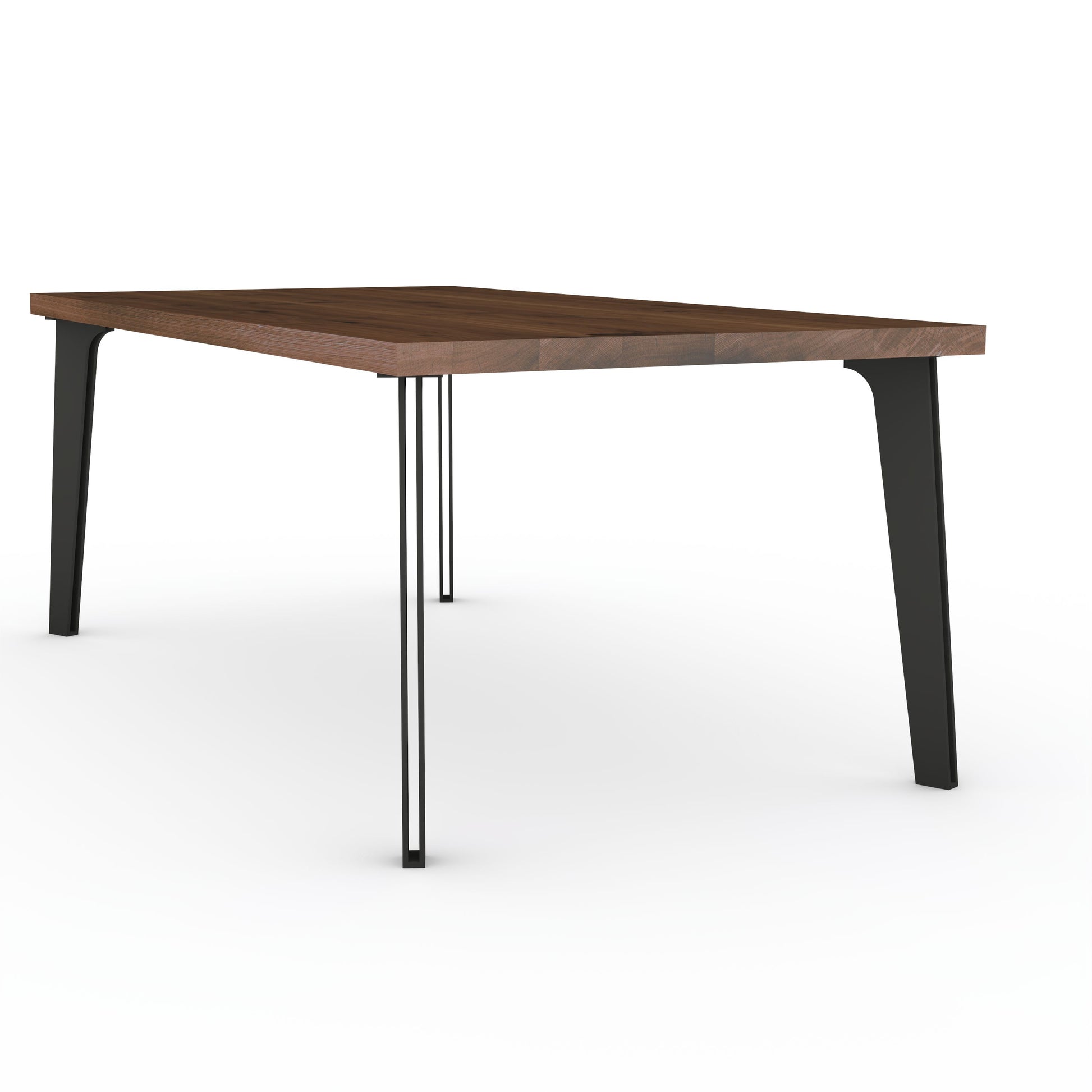 Rustic brown oak dining table with a solid steel hollow leg, designed by Wildwuchs-Möbel.