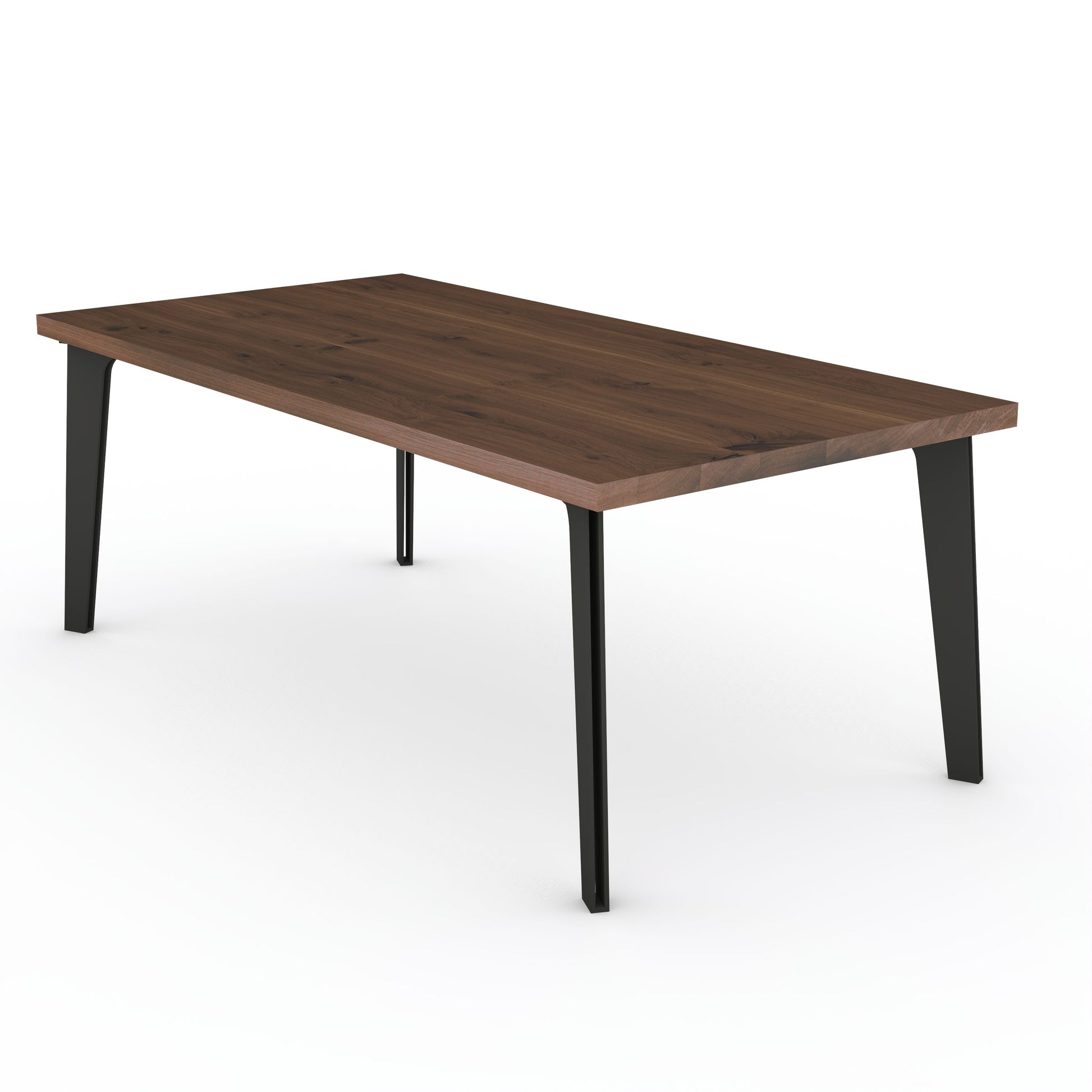 Rustic brown oak dining table by Wildwuchs-Möbel with a solid steel hollow leg design, showcasing a natural wood finish.