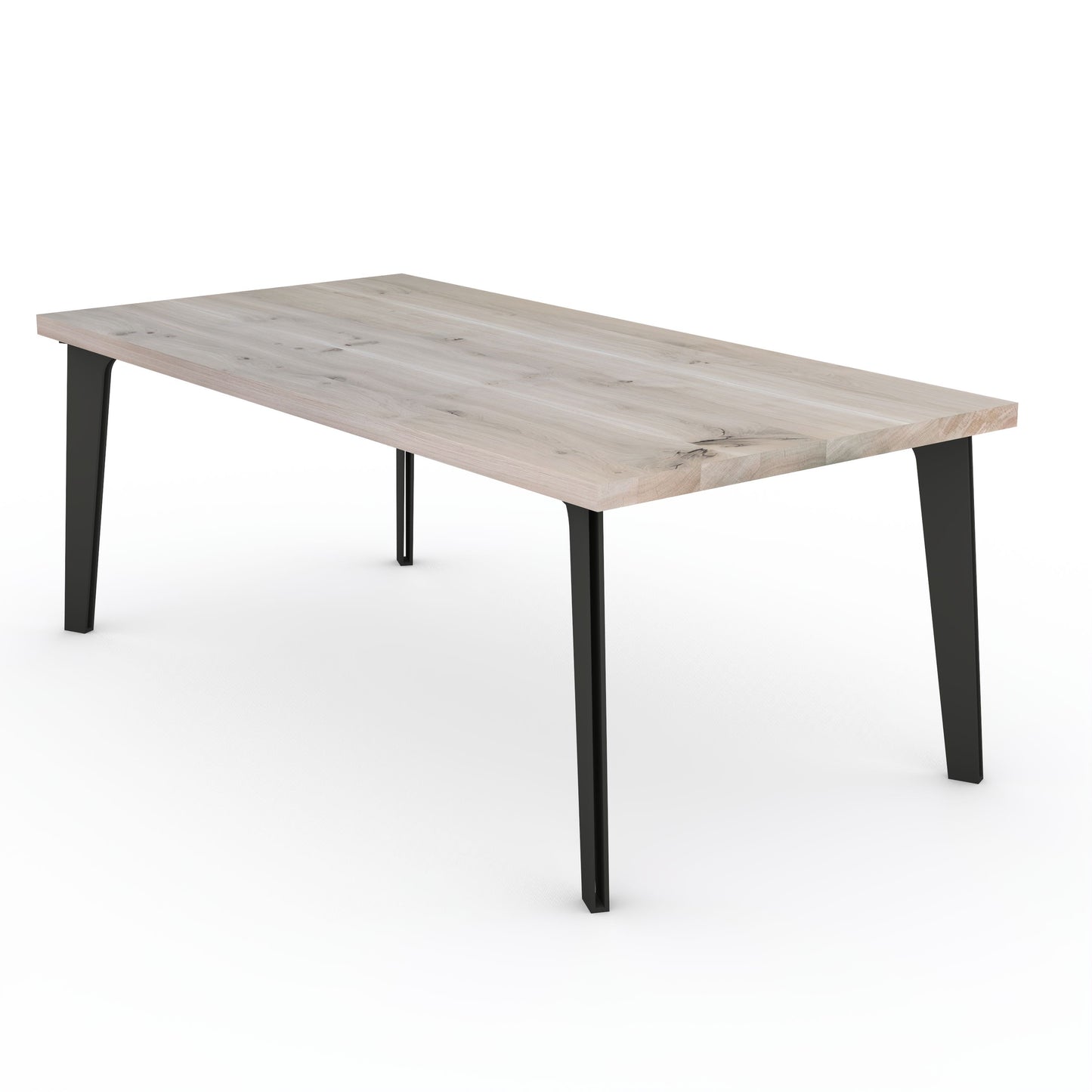 Rustic gray oak dining table by Wildwuchs-Möbel with a solid steel "hollow leg" base.