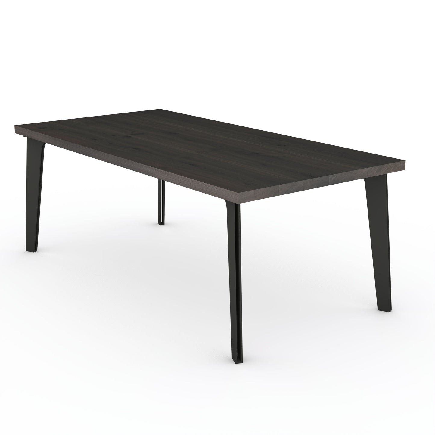 Rustic black oak dining table with solid steel hollow leg by Wildwuchs-Möbel, showcasing a sleek and modern design.