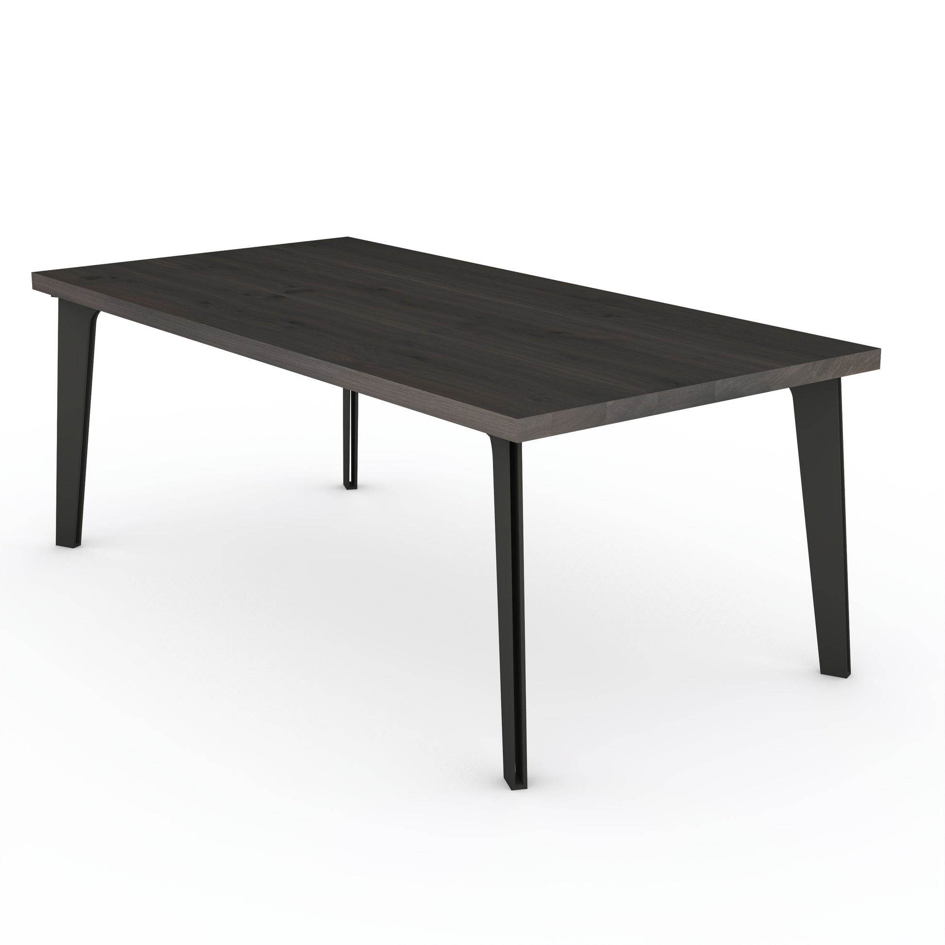 Rustic black oak dining table with solid steel hollow leg by Wildwuchs-Möbel, showcasing a sleek and modern design.