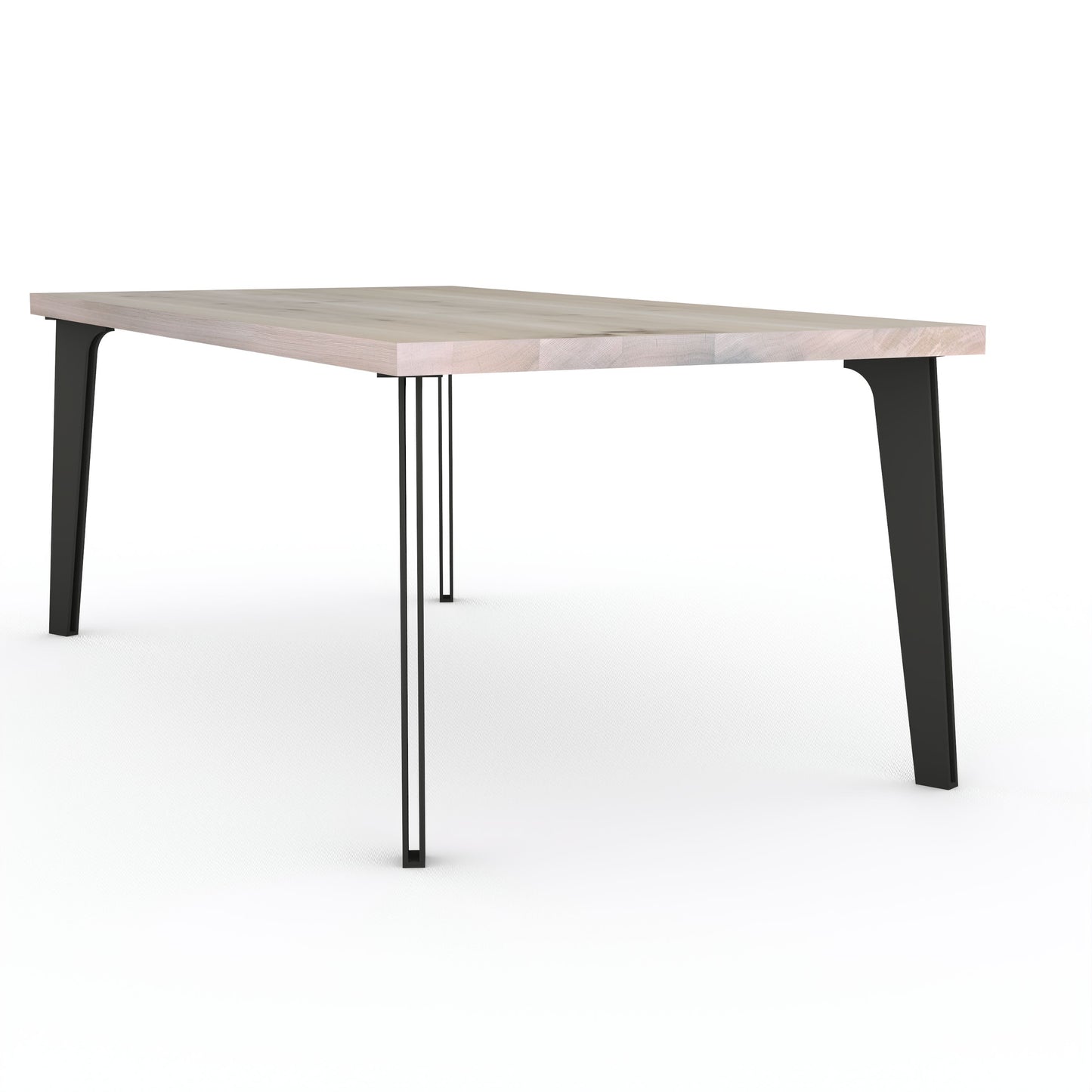 Rustic white waxed oak dining table by Wildwuchs-Möbel with hollow leg design in solid steel.