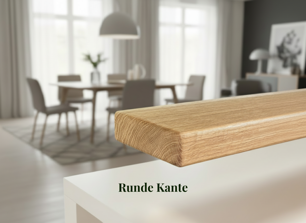 Runder Esstisch aus geölter Eiche mit U-förmigem Fuß von Wildwuchs-Möbel, zeigt elegante Kanten und natürliche Holzmaserung.