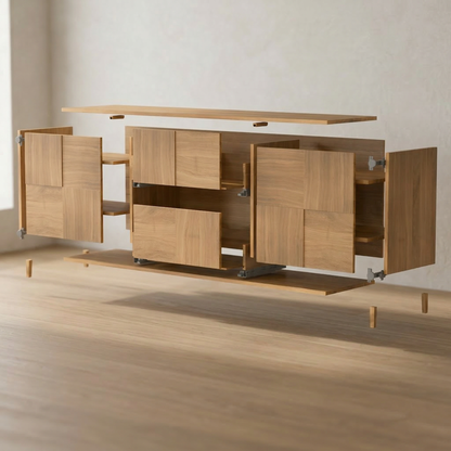 Massives Eichen-Sideboard "Mosaik" von Wildwuchs-Möbel, offen, natur geölt, 180 cm breit, stilvolles Möbelstück für das Wohnzimmer.