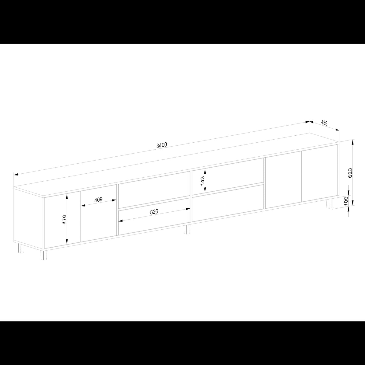 Eiche Sideboard Wildwuchs-Möbel, naturgeölt, 340cm lang, modernes Design, mit klaren Linien und Stauraum