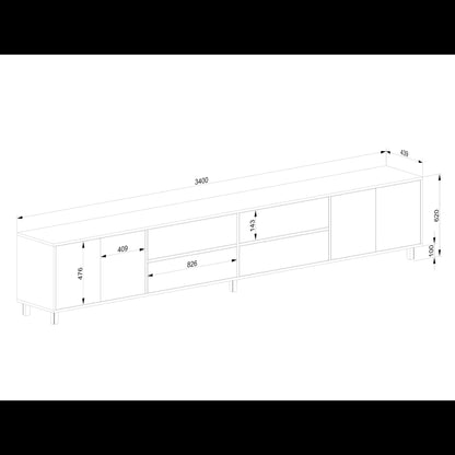 Eiche Sideboard Wildwuchs-Möbel, naturgeölt, 340cm lang, modernes Design, mit klaren Linien und Stauraum