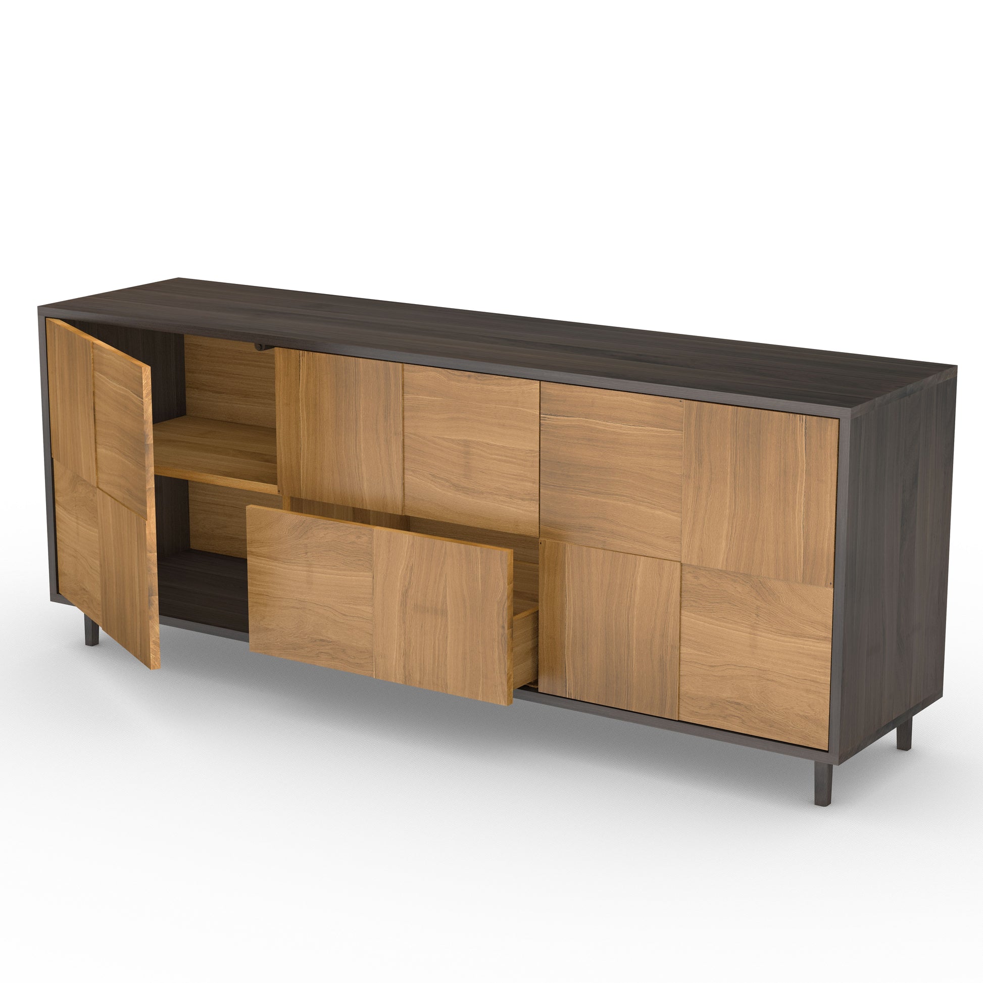 Helles Eichen-Sideboard "Mosaik" von Wildwuchs-Möbel in Natur und Schwarz geölt, 180 cm breit, modernes Design