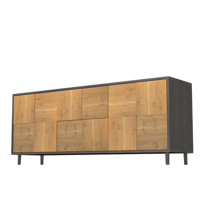 Rustikales Eiche Sideboard "Mosaik" von Wildwuchs-Möbel, 180cm, Natur und Schwarz geölt, mit modernem Design