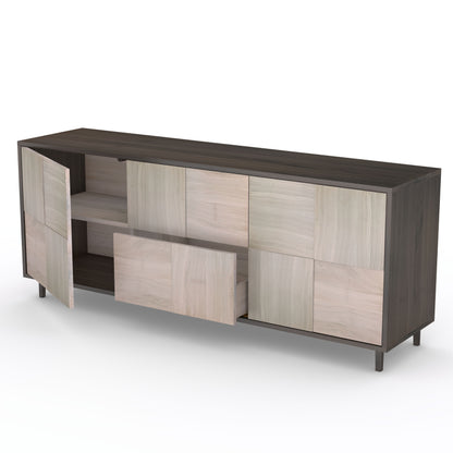 Eiche Premium Sideboard "Mosaik" von Wildwuchs-Möbel, schwarz-weiß geölt, 180cm lang, modernes Design, Holzoberfläche