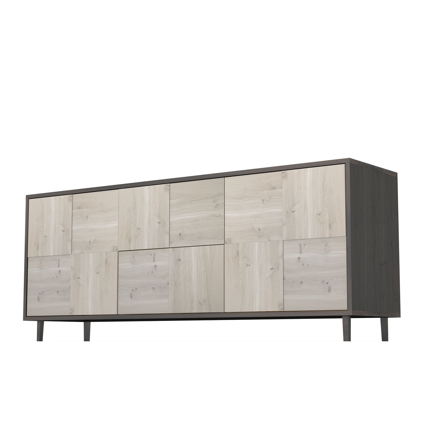 Massives Eichen-Sideboard "Mosaik" von Wildwuchs-Möbel, schwarz/weiß geölt, 180cm breit, rustikale Optik.