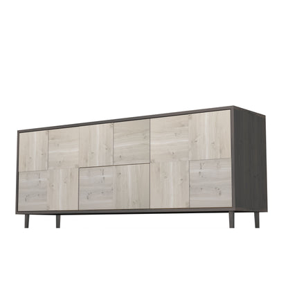 Massives Eichen-Sideboard "Mosaik" von Wildwuchs-Möbel, schwarz/weiß geölt, 180cm breit, rustikale Optik.