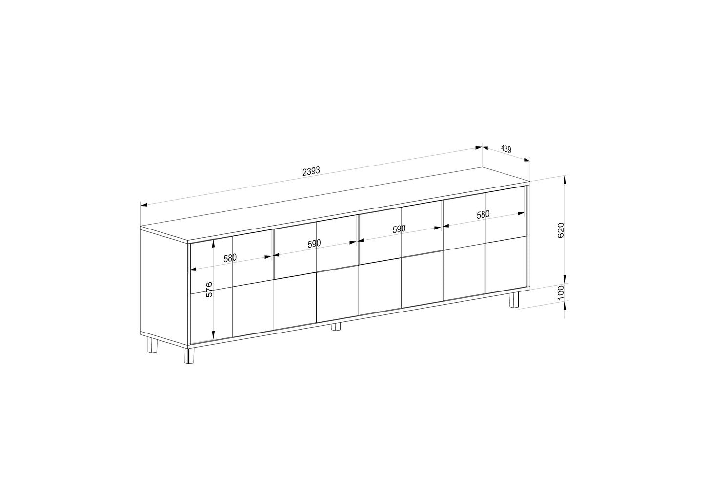 Hochwertiges Eiche Sideboard "Mosaik" von Wildwuchs-Möbel in Schwarz und Weiß geölt, 240 cm breit, mit moderner Baukastenfront.