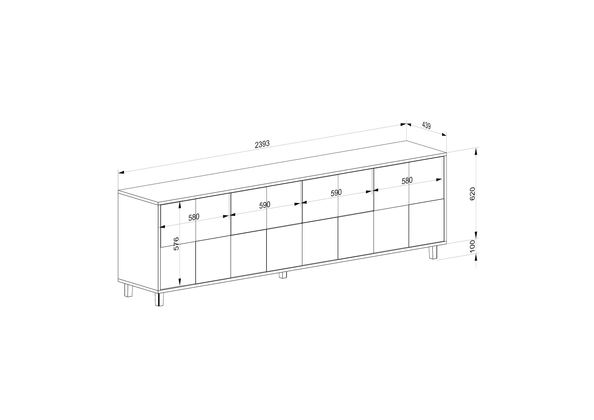 Hochwertiges Eiche Sideboard "Mosaik" von Wildwuchs-Möbel in Schwarz und Weiß geölt, 240 cm breit, mit moderner Baukastenfront.
