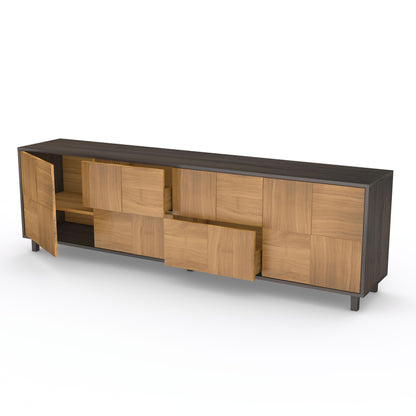 Eiche Sideboard "Mosaik" von Wildwuchs-Möbel, 240cm, Natur/Schwarz geölt mit Baukastenfront in modernem Design.