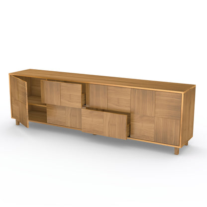 Eiche Sideboard "Mosaik" von Wildwuchs-Möbel, natur geölt, 240cm breit, mit Baukastenfront im modernen Design