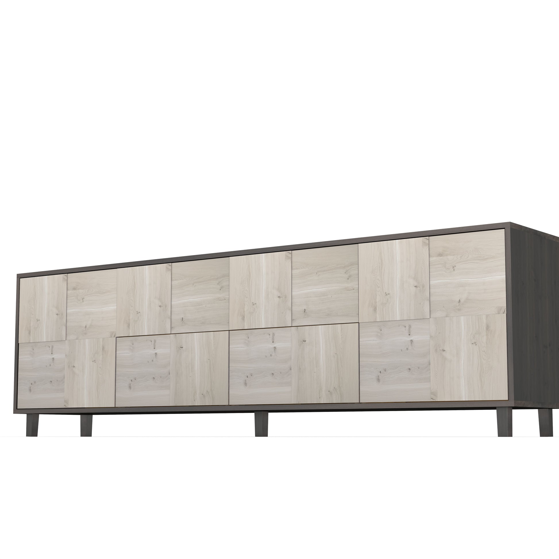 Rustikales Eiche Sideboard "Mosaik" von Wildwuchs-Möbel, schwarz/weiß geölt, 240cm breit, mit Baukastenfronten