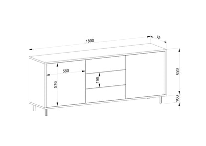 Narrow oak sideboard "schmale Fuge" by Wildwuchs-Möbel, featuring a natural oiled finish, 180cm wide design.