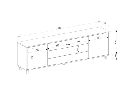 Sideboard "schmale Fuge" by Wildwuchs-Möbel in natural oiled oak, 240cm, showcasing sleek design and wood grain details.