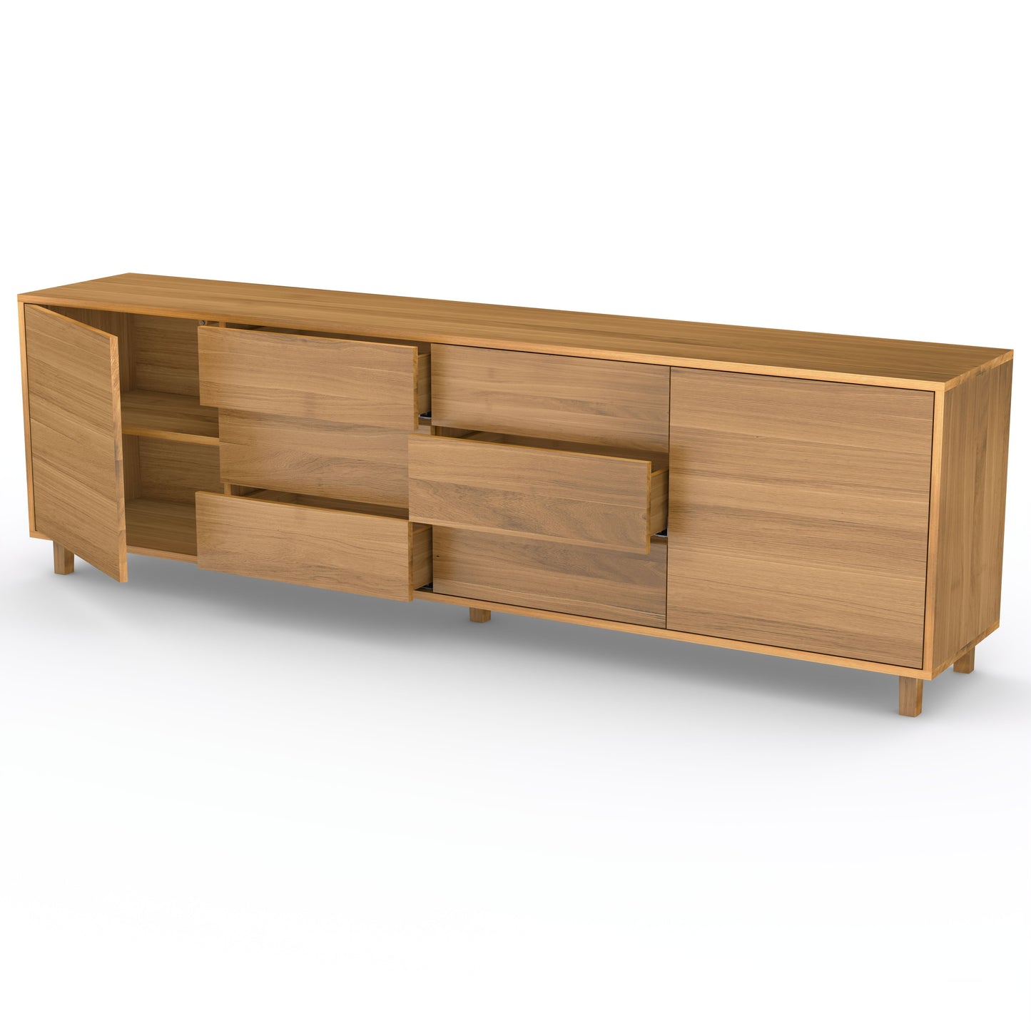 Natural oiled oak sideboard "schmale Fuge" by Wildwuchs-Möbel, featuring a sleek design and spacious compartments.