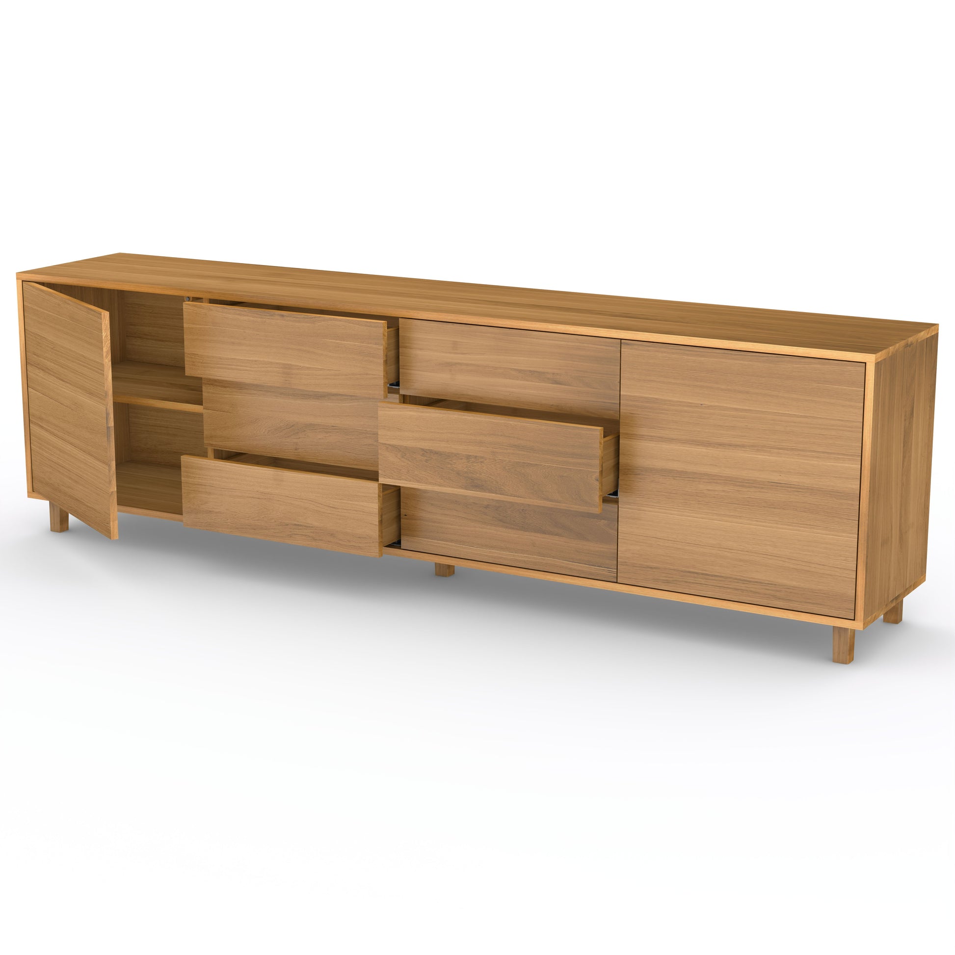 Natural oiled oak sideboard "schmale Fuge" by Wildwuchs-Möbel, featuring a sleek design and spacious compartments.