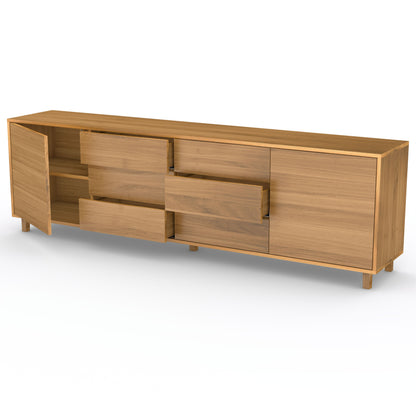 Natural oiled oak sideboard "schmale Fuge" by Wildwuchs-Möbel, featuring a sleek design and spacious compartments.