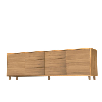 Natural oiled oak sideboard "schmale Fuge" by Wildwuchs-Möbel, 240cm, featuring sleek design and modern storage solutions.