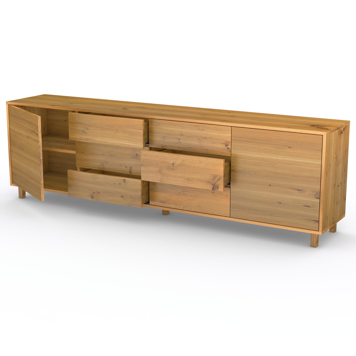Rustic oak sideboard "schmale Fuge" by Wildwuchs-Möbel, 240cm, featuring a natural oiled finish and elegant design.