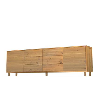 Rustic oak sideboard "schmale Fuge" by Wildwuchs-Möbel, featuring natural oil finish and 240cm width.