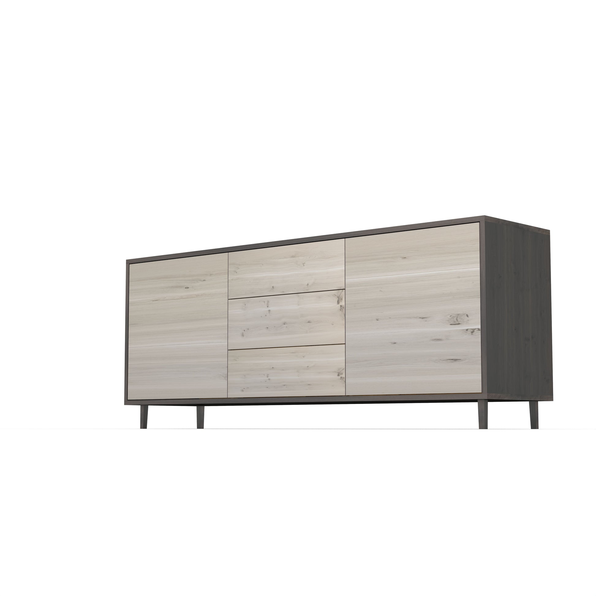 Rustic oak sideboard "schmale Fuge" in black and white, 180cm wide, featuring a sleek design by Wildwuchs-Möbel.