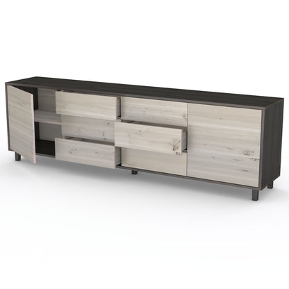Rustic oak sideboard "schmale Fuge" in black and white, 240cm, showcasing natural wood grain and sleek design.