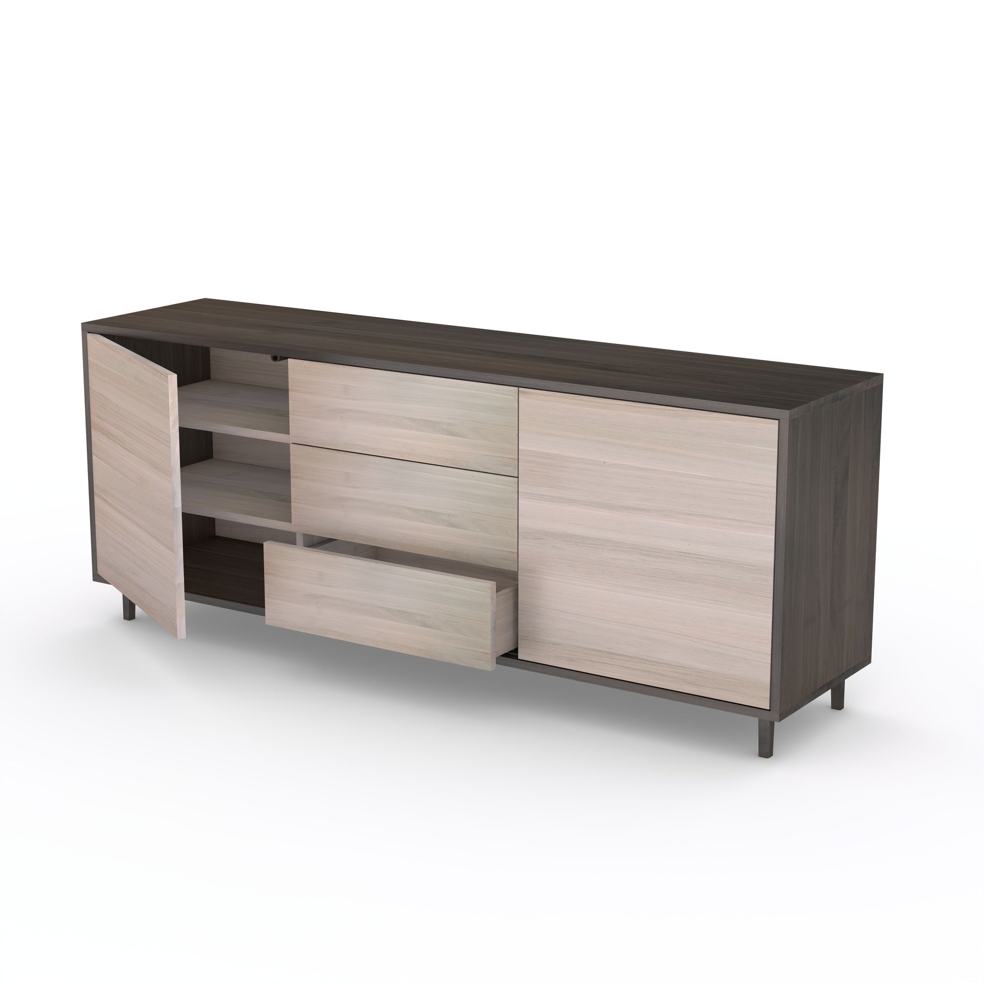 Sideboard "schmale Fuge" by Wildwuchs-Möbel in black and white, showcasing premium oak and a sleek 180cm design.