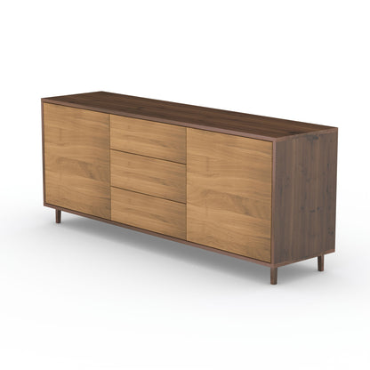 Premium brown and natural waxed oak sideboard by Wildwuchs-Möbel, 180cm long with sleek design and ample storage space.