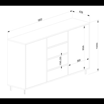Helles Eichen-Sideboard mit vier Schubladen von Wildwuchs-Möbel, naturgeölt, 180cm breit, modernes Design.