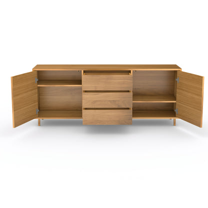 Massives Eiche Sideboard von Wildwuchs-Möbel, naturgeölt, 180cm breit, mit offenem Design und modernem Stil.