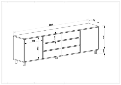 Eichen-Sideboard Wildwuchs-Möbel in Schwarz/Weiß geölt, 240cm lang, modernes Design, Holzoberfläche, stilvoll und funktional
