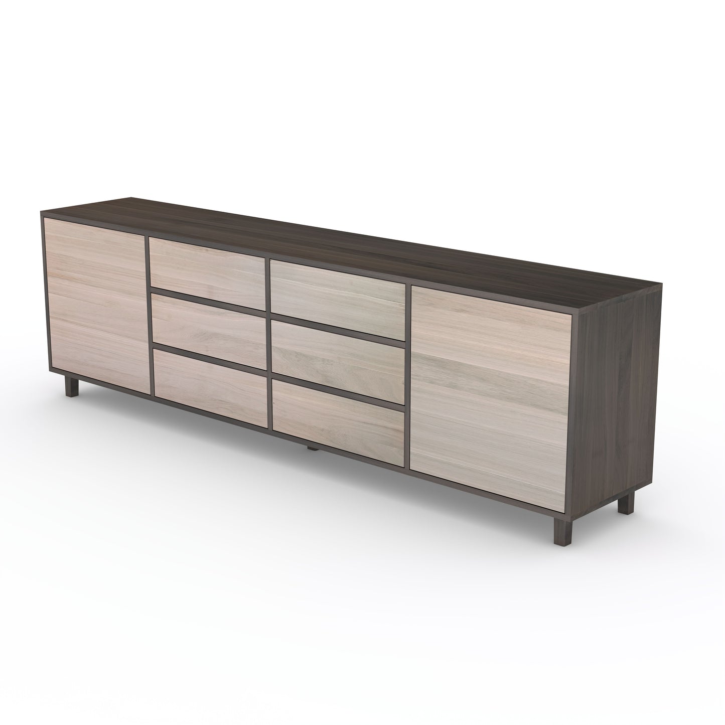 Elegantes Sideboard aus Eiche mit schwarz-weißer geölter Oberfläche, 240 cm lang, von Wildwuchs-Möbel.
