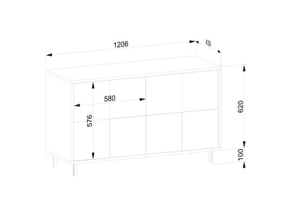 Helles Eichen-Sideboard "Mosaik" von Wildwuchs-Möbel mit schwarzer Ölung, modernes Design, 120 cm breit, zweigeteilt.