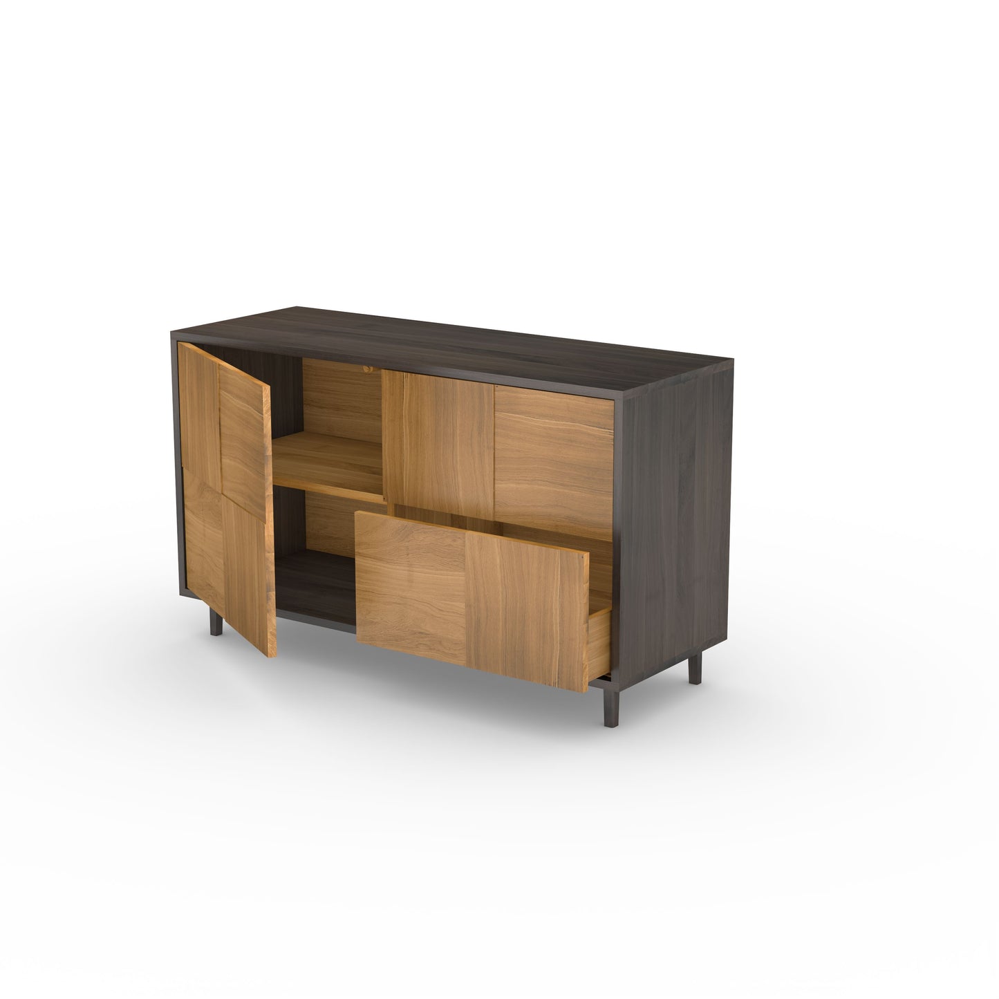 Eichen-Sideboard "Mosaik" von Wildwuchs-Möbel mit Natur- und Schwarzöl-Finish, 120cm lang, moderne Baukastenfront.