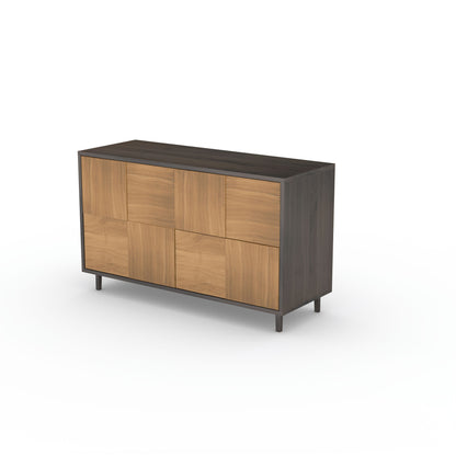 Eiche Sideboard "Mosaik" von Wildwuchs-Möbel, natur und schwarz geölt, mit zweigeteilter Baukastenfront, 120cm breit.