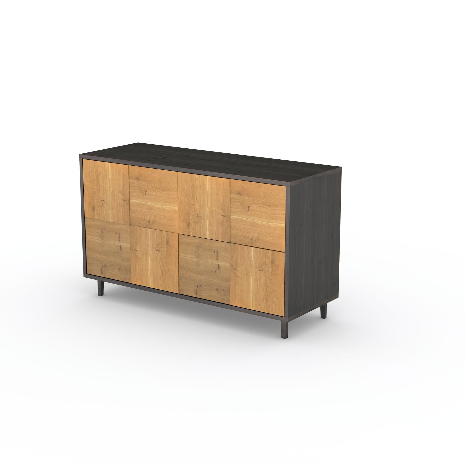 Rustikales Eichen-Sideboard "Mosaik" von Wildwuchs-Möbel mit schwarzer Ölung, 120 cm breit, zweitürig, modernes Design