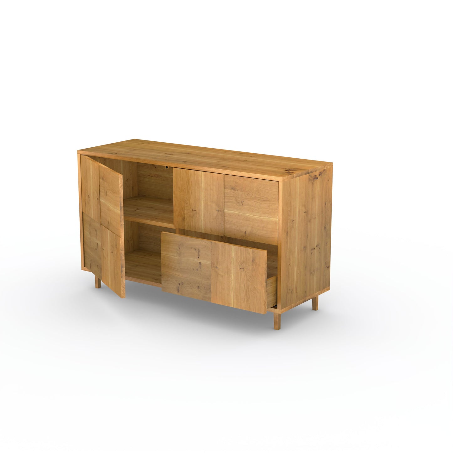 Rustic oak sideboard "Mosaik" by Wildwuchs-Möbel, 120cm, featuring a natural oiled finish and a modern Baukasten front design.