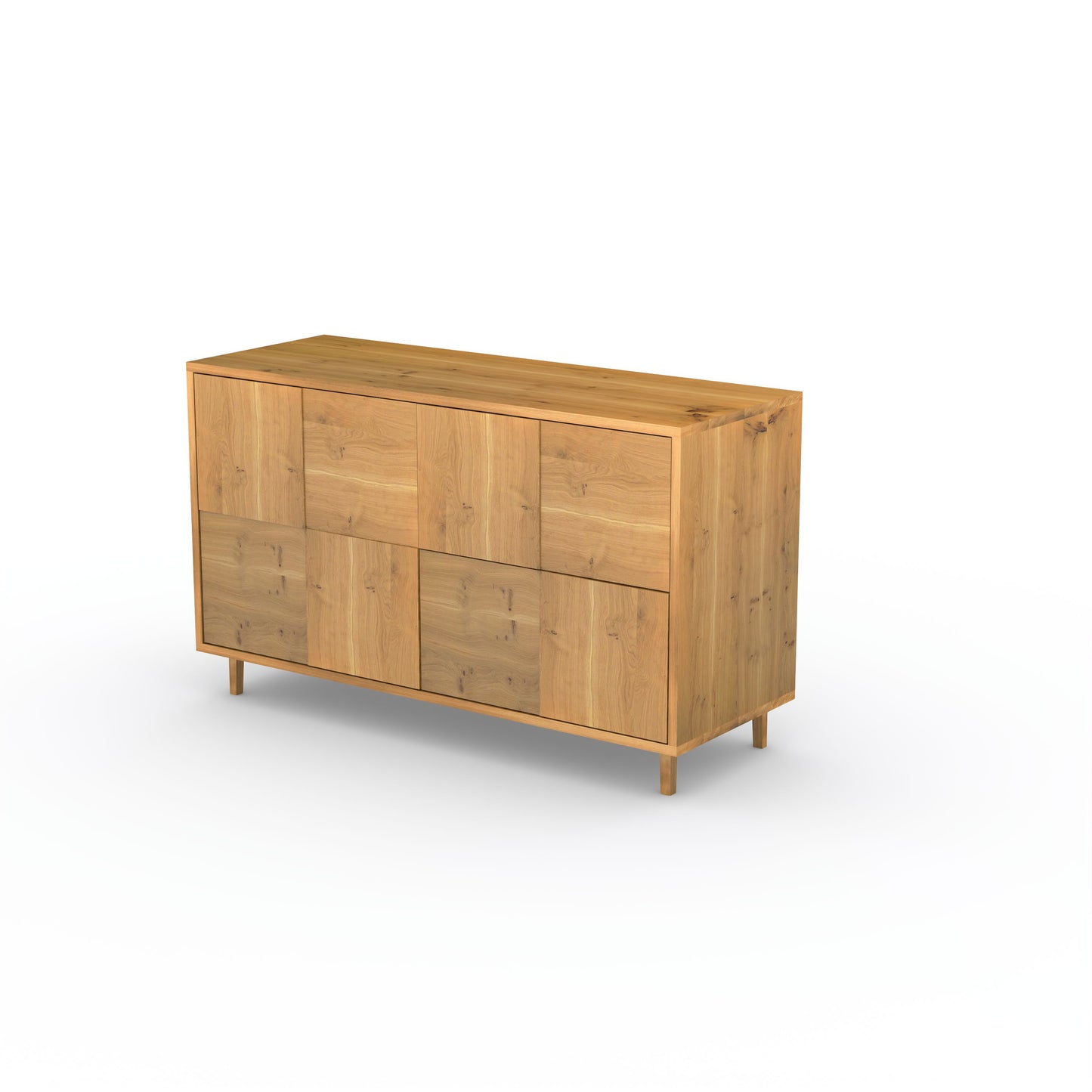 Rustic oak sideboard "Mosaik" by Wildwuchs-Möbel, 120cm, featuring natural oil finish and unique Baukasten front design.