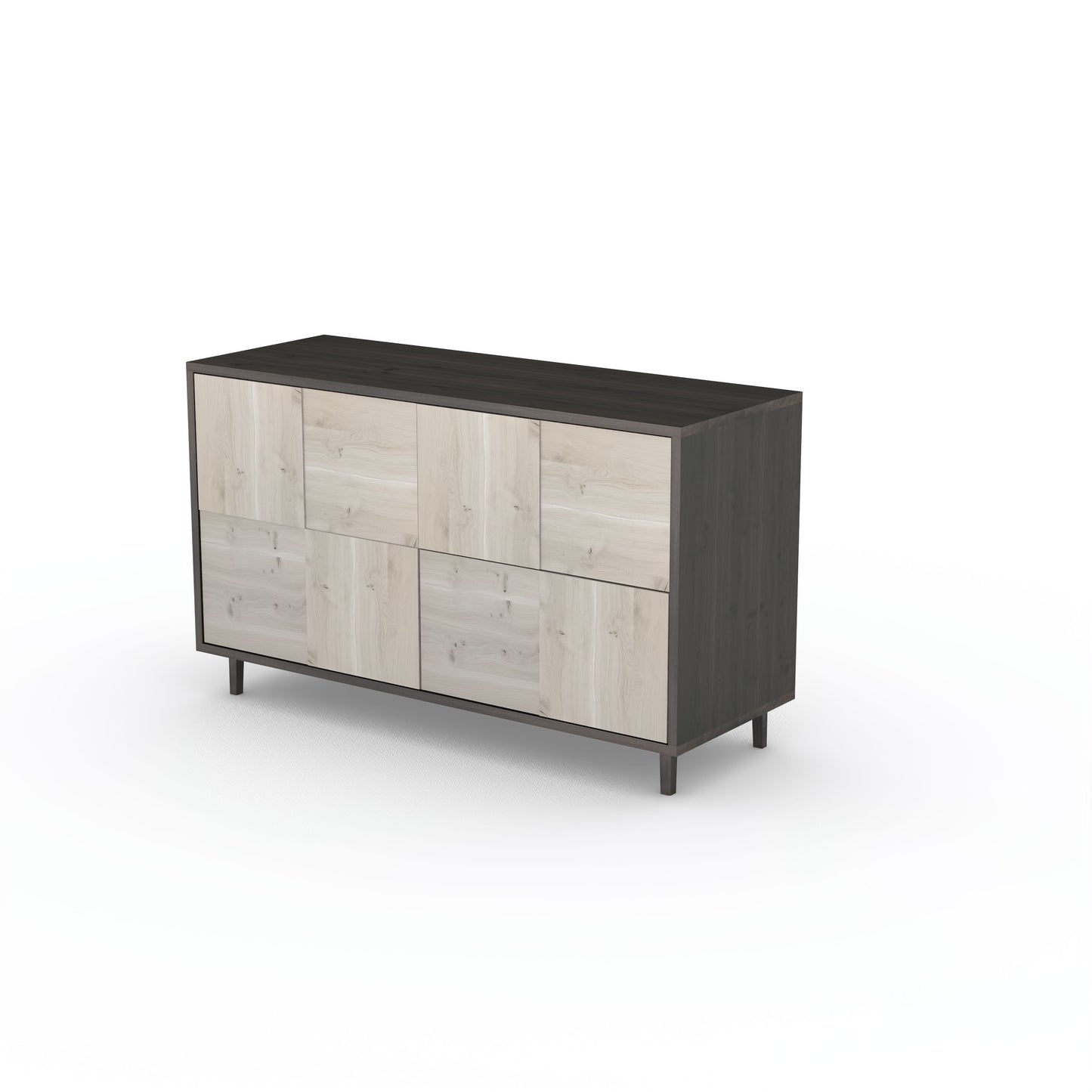 Robustes Eiche Rustikal Sideboard "Mosaik" von Wildwuchs-Möbel, schwarz und weiß geölt, mit modernem 2-türigem Design, 120cm breit