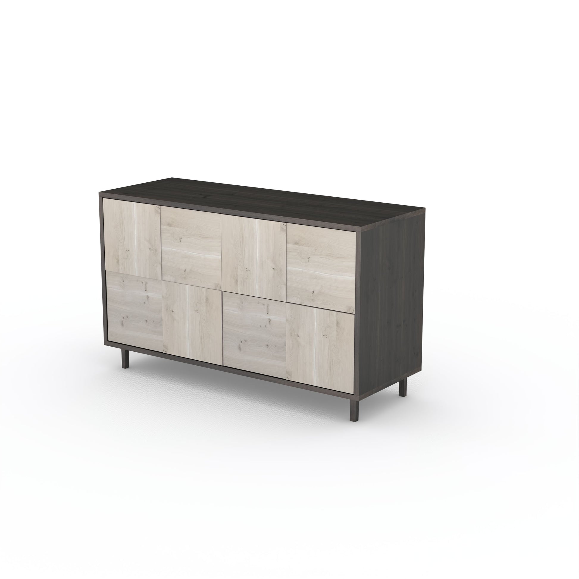 Robustes Eiche Rustikal Sideboard "Mosaik" von Wildwuchs-Möbel, schwarz und weiß geölt, mit modernem 2-türigem Design, 120cm breit