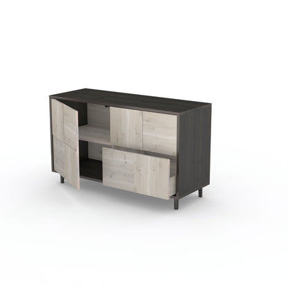 Rustikales Eiche Sideboard "Mosaik" von Wildwuchs-Möbel, schwarz-weiß geölt, 120 cm breit, mit Baukastenfront.