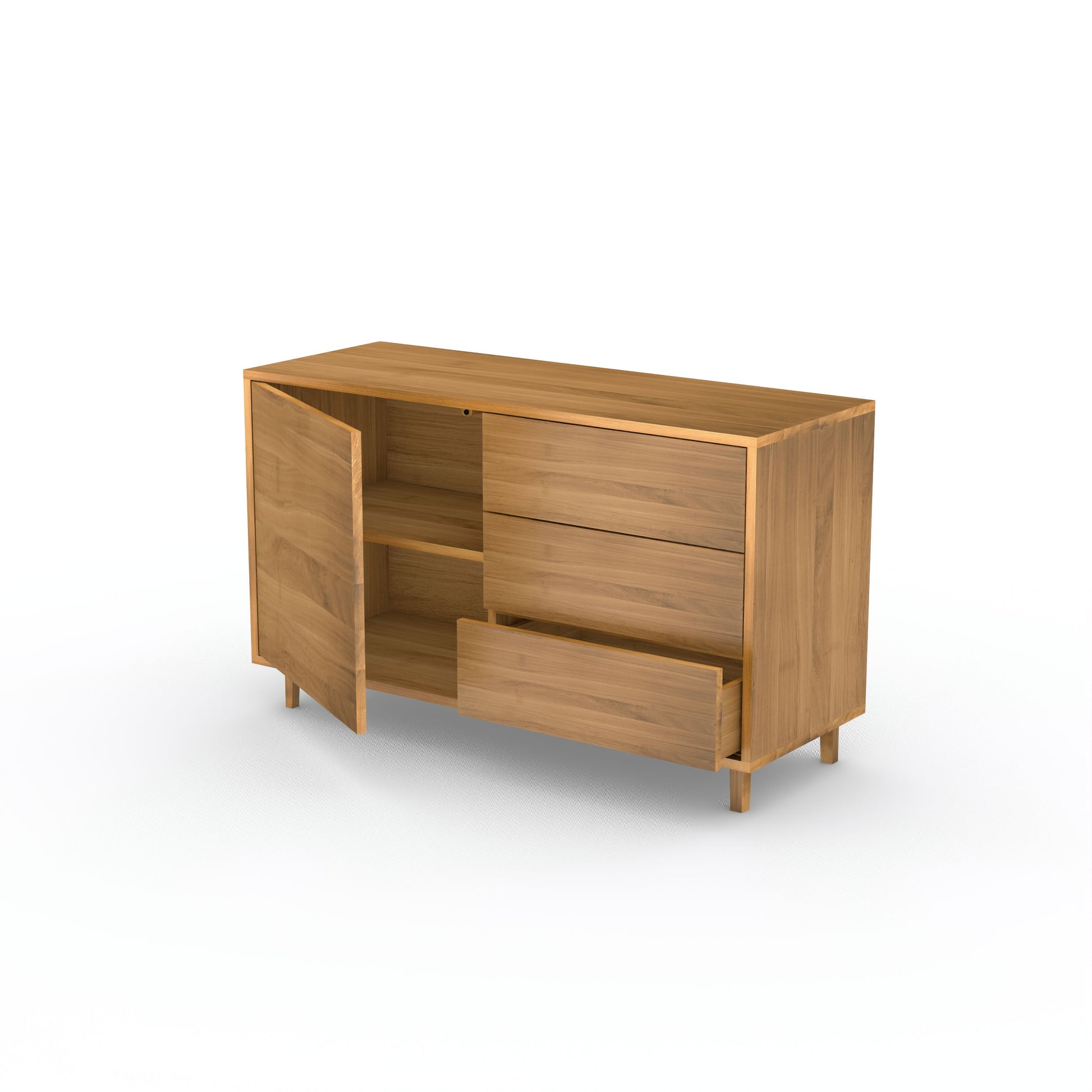 Schmales Eiche Sideboard "schmale Fuge" von Wildwuchs-Möbel, naturölbehandelt, mit 120 cm Länge und modernem Design.